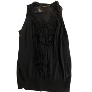 St John Couture Black Sleeveless Blouse Ruffle (S)